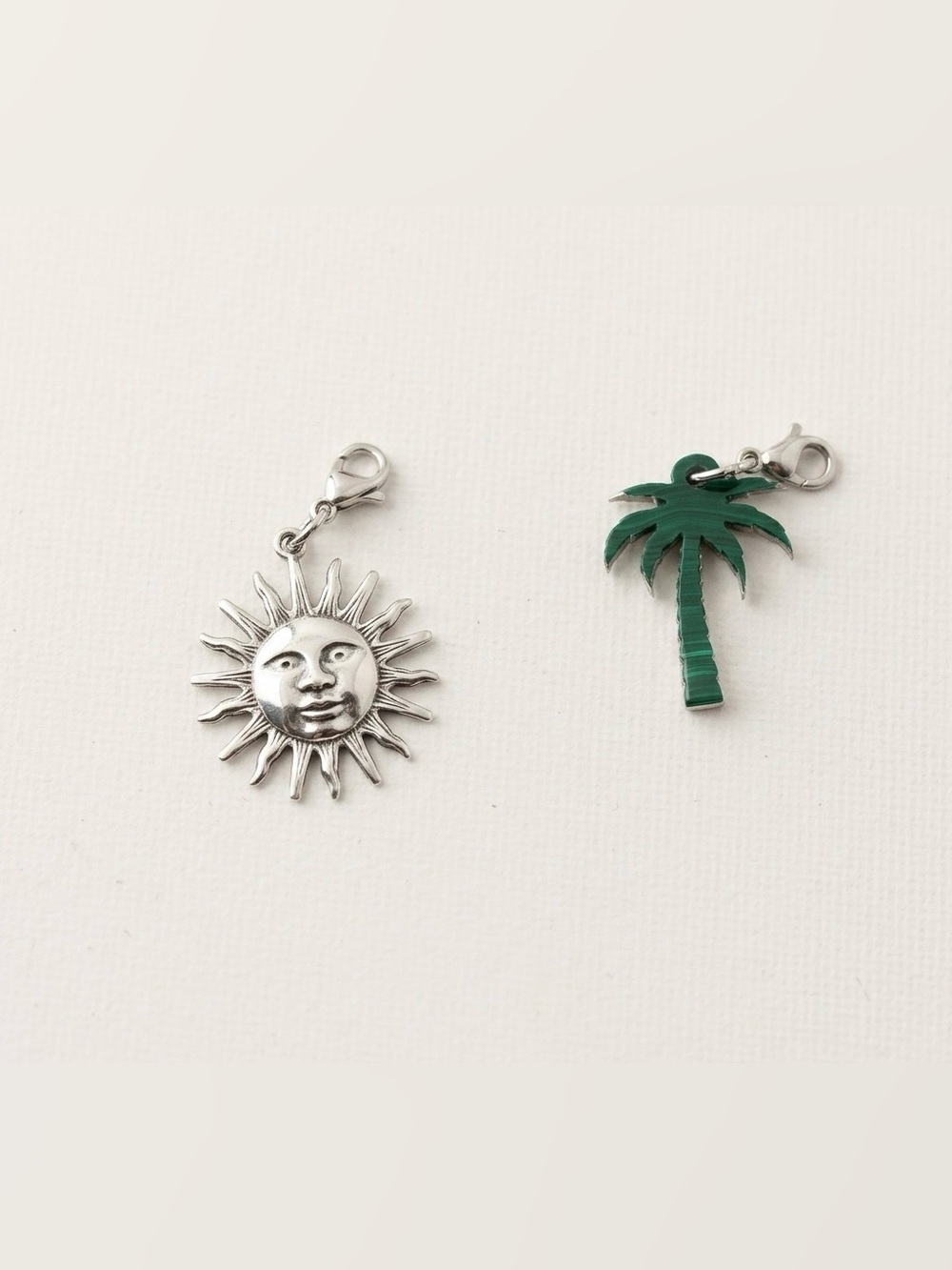 Sun Face & Green Palm Tree Charms - STAINLESS  STEEL & Green